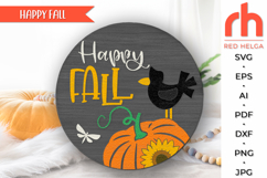 happy fall svg, autumn hanger svg, fall door sign svg, laser cut file, layered fall sign svg, welcome sign svg, pumpkin silhouette, harvest sign svg, thanksgiving svg, stack of crows svg, totem raven svg, glowforge cut file, cricut cut file