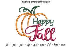 Happy Fall Embroidery Design - Pumpkin Embroidery Pattern Product Image 1