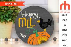 happy fall svg, autumn hanger svg, fall door sign svg, laser cut file, layered fall sign svg, welcome sign svg, pumpkin silhouette, harvest sign svg, thanksgiving svg, stack of crows svg, totem raven svg, glowforge cut file, cricut cut file