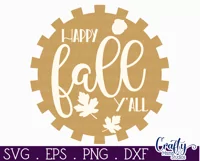Fall Farmhouse Round Sign Svg, Happy Fall Y'all Porch Decor Product Image 2