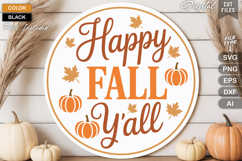 Happy Fall Y&#039;all SVG File | Fall Round Sign SVG Product Image 1