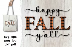 Happy Fall you all SVG quote with buffalo plaid pattern for porch, door sign, tote bag, mug, t shirt.   
