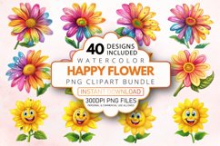 Watercolor Happy Flower Clipart Bundle Product Image 1
