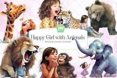 Happy Girl with Animals Watercolor Sublimation Product Image 1