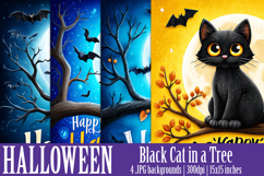 Halloween Backgrounds, Halloween Black Cat in Tree Backgroun Product Image 1