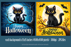 Halloween Backgrounds, Halloween Black Cat in Tree Backgroun Product Image 2