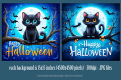 Halloween Backgrounds, Halloween Black Cat in Tree Backgroun Product Image 3