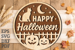 Happy Halloween Cat Round Sign SVG Product Image 1
