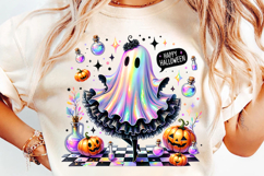 happy halloween chessboard ghost png, halloween ghost chess clipart, cute ghost with chess pattern, halloween sublimation ghost design, spooky cute halloween ghost png, chessboard pattern halloween art, halloween ghost digital design, quirky halloween gho