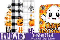 Halloween Backgrounds, Halloween Cute Ghost Plaid Background Product Image 1