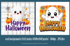 Halloween Backgrounds, Halloween Cute Ghost Plaid Background Product Image 3