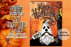 Happy Halloween 5x7 Ghost Boy Gnome Printable Greeting Card Product Image 1