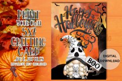 Happy Halloween 5x7 Ghost Girl Gnome Printable Greeting Card Product Image 1