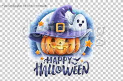 Happy Halloween Graphic, Halloween PNG, Pumpkin and Ghost, 1 Product Image 2