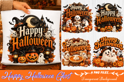 Happy Halloween Ghost Pumpkin Sublimation Png Product Image 1