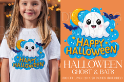 Happy Halloween Graphic, Halloween PNG,Ghost and Bats, g5 Product Image 1