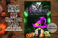 Happy Halloween 5x7 Gnome Witch Printable Greeting Card Product Image 1