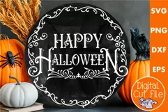 Farmhouse Halloween Round Sign, Happy Halloween Svg Cut File Product Image 1
