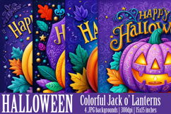 Happy Halloween Backgrounds, Colorful Halloween Pumpkins Product Image 1
