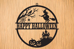 Happy Halloween Laser Cut SVG,Witch Round Wooden Door Hanger Product Image 2