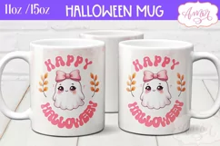 Happy Halloween mug wrap sublimation PNG, Pink Halloween mug Product Image 1