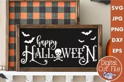 Happy Halloween Bats Halloween Farmhouse Sign Svg Product Image 1