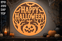 Happy Halloween Pumpkin and Bats Laser Cut SVG Product Image 1