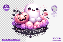 Happy Halloween Pumpkin Ghost Clipart PNG Sublimation Design Product Image 1
