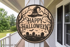 Happy Halloween Round Sign Laser Cut SVG Product Image 1