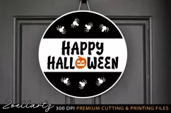 Happy Halloween Round Sign SVG PNG EPS DXF Spooky Door Sign Product Image 1