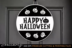 Happy Halloween Round Sign SVG PNG EPS DXF Spooky Door Sign Product Image 1