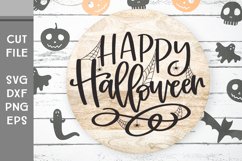 Happy Halloween, Round Hand Lettered with Spiderwebs SVG Product Image 1