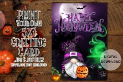 Happy Halloween 5x7 Witch Boy Gnome Printable Greeting Card Product Image 1