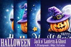 Happy Halloween Backgrounds, Cute Jack o Lantern and Ghost 2 Product Image 1