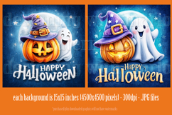 Happy Halloween Backgrounds, Cute Jack o Lantern and Ghost 2 Product Image 2