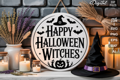 Happy Halloween Witches SVG File | Halloween Round Sign SVG Product Image 2