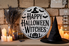 Happy Halloween Witches SVG File | Halloween Round Sign SVG Product Image 3