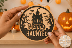 Happy Haunted House Halloween Door Sign SVG Product Image 1