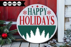 Happy Holidays - Christmas Round Sign SVG Product Image 1