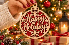 Happy Holidays Bauble Laser Cut Wood File, Christmas SVG Product Image 1