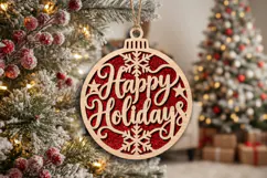 Happy Holidays Bauble Laser Cut Wood File, Christmas SVG Product Image 2
