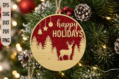 Happy Holidays Deer Ornament SVG,Forest Christmas Bauble Product Image 1