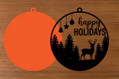 Happy Holidays Deer Ornament SVG,Forest Christmas Bauble Product Image 2
