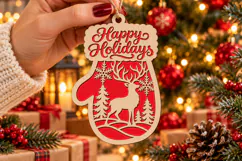 Happy Holidays Mitten Laser Cut Wood File, Christmas SVG Product Image 1