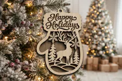 Happy Holidays Mitten Laser Cut Wood File, Christmas SVG Product Image 2