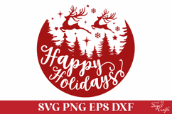 Happy Holidays Round Christmas SVG Ornament Product Image 2