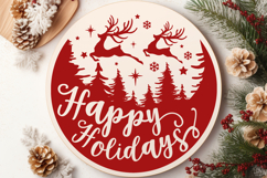Happy Holidays Round Christmas SVG Ornament Product Image 3