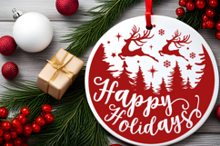 Happy Holidays Round Christmas SVG Ornament Product Image 4
