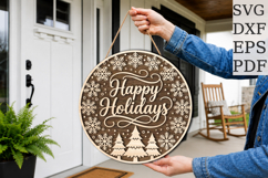 Happy Holidays Round Sign SVG Product Image 1