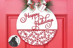 Happy Holidays Door Hanger, Round Christmas Sign SVG Product Image 1